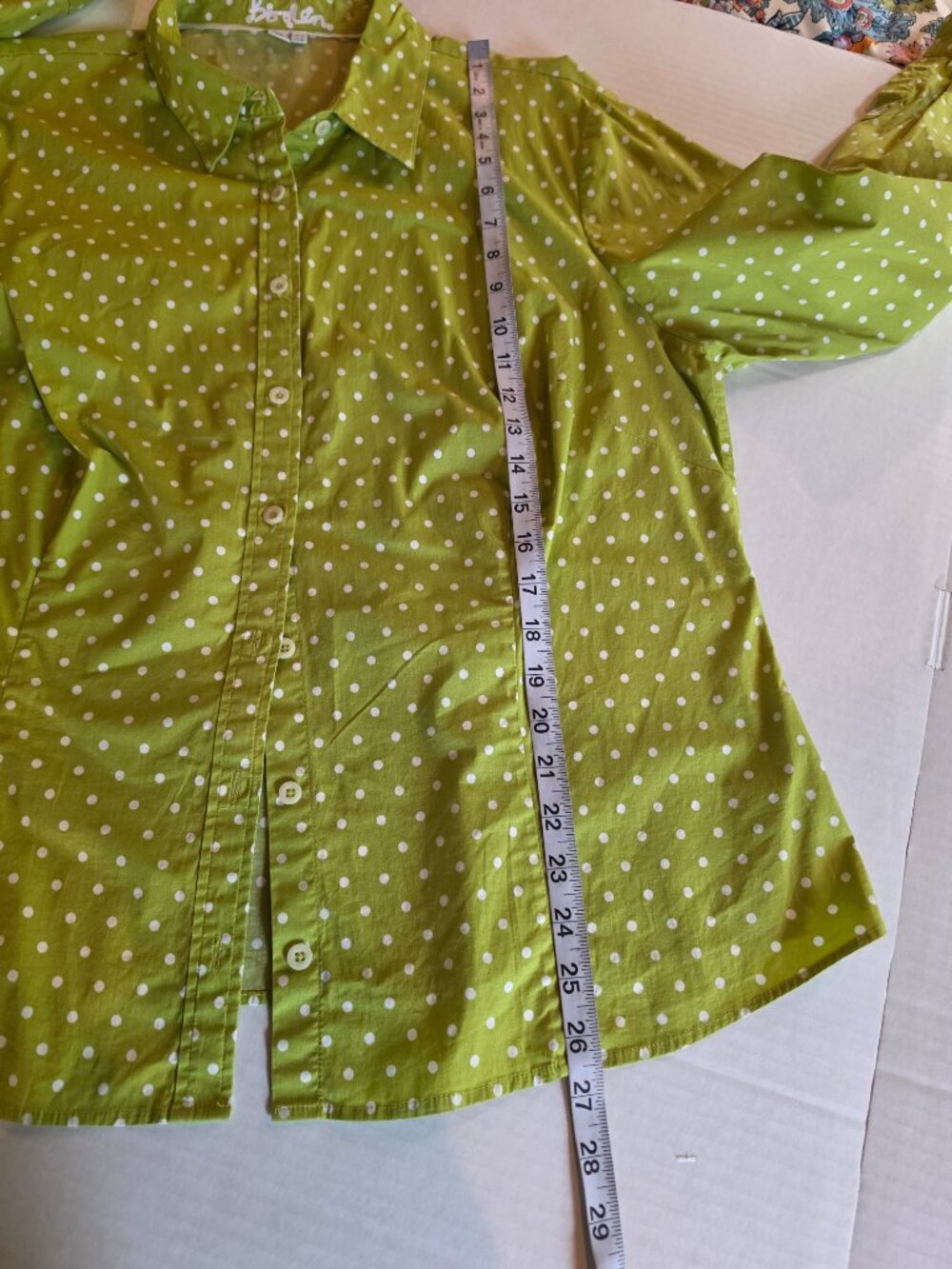 Boden Lime Green & White Polka-dot Button Front Long Sleeve Blouse Size 18 - Picture 5 of 11